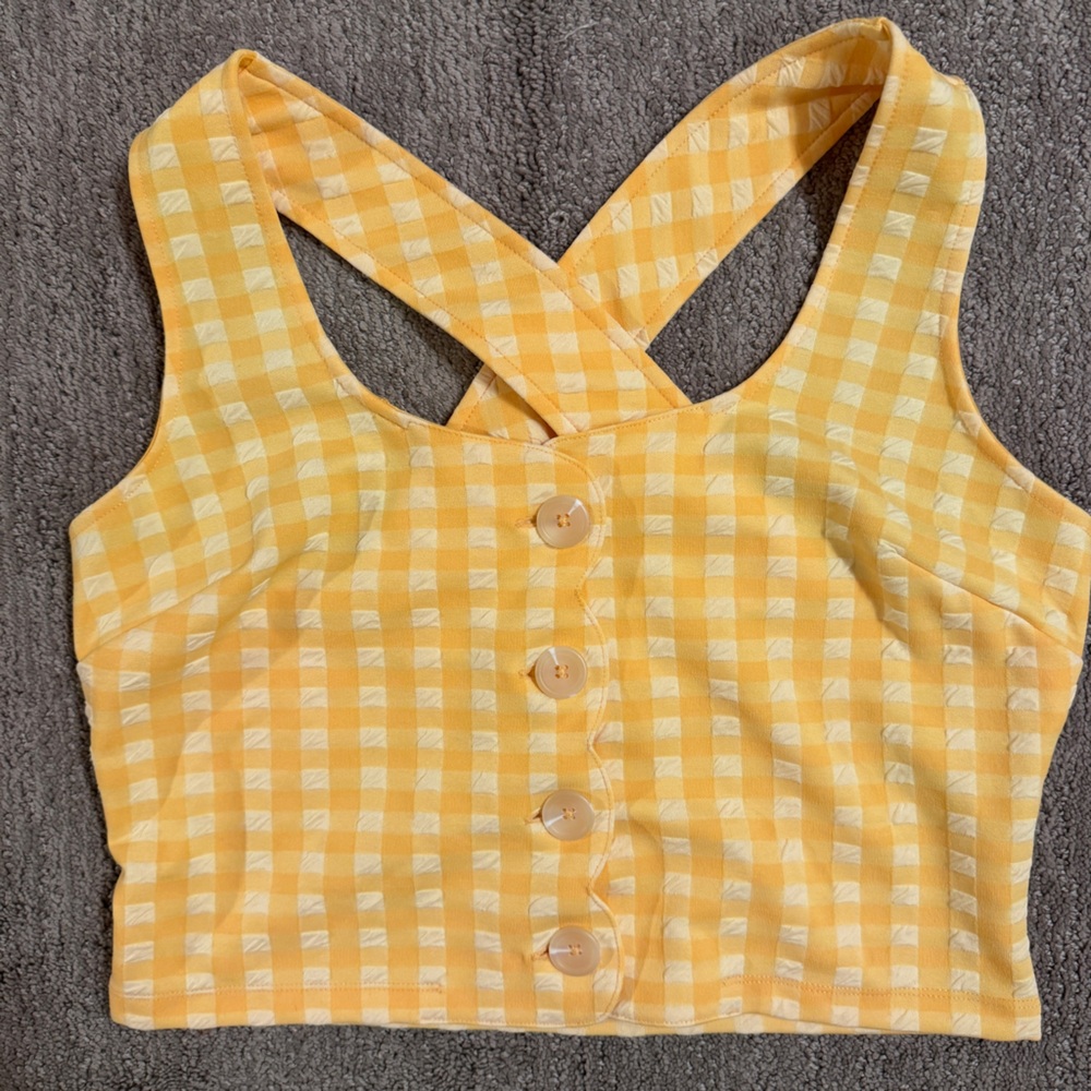 Maeve for Anthropologie Yellow Gingham Cropped Tank Top